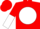 red, white ball, red and white halved sleeves, red cap