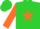 Lime, black 'b' on orange star, orange sleeves