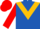 royal blue, gold chevron, red sleeves, red cap