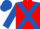 Red body, royal blue cross belts, royal blue arms, royal blue cap