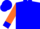 Blue, orange horseshoe, blue cuffs on orange sleeves, blue cap