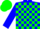 Blue, green blocks, blue and green cap