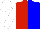Red and blue halves, white sleeves, white cap