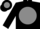 Black, black 'lm' on grey ball