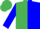 Emerald green and blue halves, blue sleeves