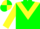 green with yellow chevron, yellow sleeves, yellow and green quartered cap