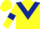 yellow, dark blue chevron, yellow sleeves, dark blue armlets, yellow cap