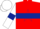 Red, dark blue hoop, white sleeves, dark blue armlets and star on white cap