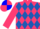 Cerise, Royal Blue Diamonds, Cerise Sleeves, Blue Hoops, Cerise And Blue Quartered Cap