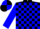 black & blue check, blue sleeves, quartered cap