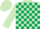 Light green, dark green check, light green arms, white and light green checked cap