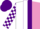 White & mauve halved, purple panel, checked sleeves, purple cap