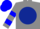 Grey, dark blue ball, blue hoops on sleeves, blue cap
