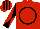 Red, black circle, black sleeves, red diabolo, red cap, black stripes