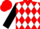 Red, white diamonds, white 'a/r' on black sleeves