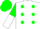 White, green dots, green & white halved sleeves, green cap