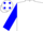 white, blue spot on sleeves, blue spots on cap