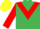 Emerald green, red chevron & sleeves, yellow cap