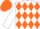 white, orange diamonds, white sleeves, orange cap