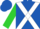 Royal blue, white cross sashes frt & bk, lime green sleeves