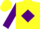 Yellow, purple 'dd' in purple diamond frame, yellow bars on purple sleeves