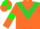 orange, lime green chevron, bright orange sleeves, green armlets, quartered cap