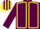 Maroon, yellow seams, maroon sleeves, striped cap
