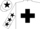 White, black cross, white sleeves, black stars and cuffs, white cap, black star