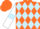 Orange and light blue diamonds, white sleeves, light blue armlets