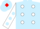 Light blue, white spots, white sleeves, light blue spots, light blue cap, red diamond