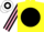 Yellow, black disc, black and pink striped sleeves, white and black hooped cap