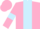 Pink body, light blue stripe, pink arms, light blue armlets, pink cap