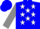Blue, blue, white grey stars, blue, white stars on grey sleeves, blue cuffs