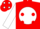 Red, black 'cwk' on white ball, red bars and dots on white sleeves
