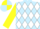 Light blue and white checked diamonds, yellow sleeves, yellow and light blue quartered cap