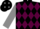 Black, maroon diamonds on grey belt, maroon diamonds on grey sleeves