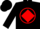 Black, red 'm' in circle, red diamond stripe down sleeves