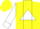 Yellow, 'jk' on white triangle, white stripe and cuffs on sleeves