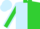 light blue and lime halved, lime collar, lime sleeves, light blue seams, light blue cap, lime peak