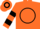 Orange, black circle and 'pr', orange sleeves, black hoop