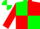 Green white and red vertical quarters, green and red sleeves, green ''l''