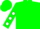 Green, circled 'rs', white dots on sleeves