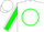 White, kelly green circle and shamrock, green sleeves, white seams