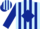 Light blue, dark blue diamond frame, light and dark blue stripes on sleeves
