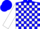 Blue and white blocks, white sleeves, two blue hoops