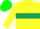 yellow, hunter green hoop, green cap,