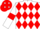 White, red diamonds, white sleeves, red armlets, red cap, white diamonds