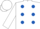 White, royal blue spots, white cap, royal blue peak