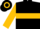 Black, gold 'lrs', gold hoop on sleeves