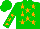 Green, orange stars, orange stars on sleeves, green cap